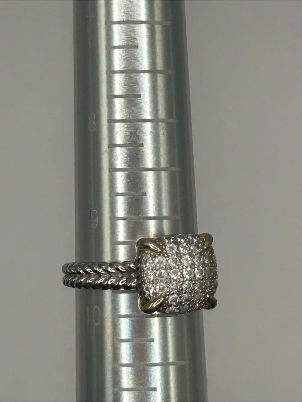 Sterling Silver Pavé Square Ring with Gold Accent - Silver 9.5 - Picture 4 of 6